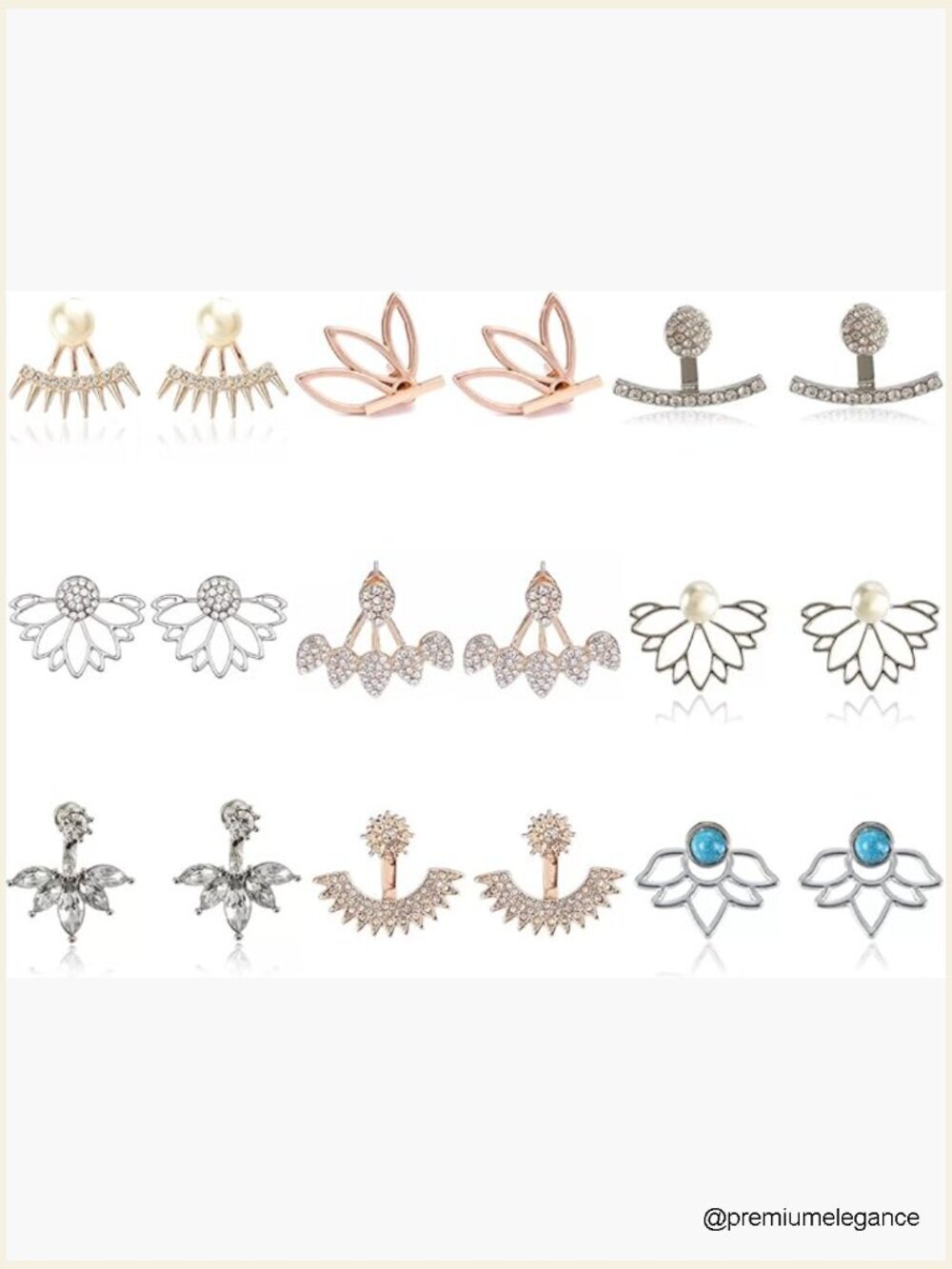 9 Pairs Lotus Flower Stud Earrings Set Hollow Design Crystal Pearl Turquoise